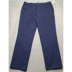 IZOD Chino Pants Mens 36x32 Navy Performance Non-Iron Wicking Stretch Flat Front